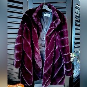 Brand New without tags Calvin Klein Faux Fur Plum Coat